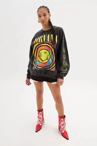Urban Outfitters Women's X Nirvana Smile Overdyed Oversize Crew Neck Sweatshirt - Picture 1 of 5