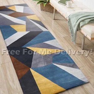 MATA HANDMADE WOOL GEOMETRIC MODERN FLOOR RUG RUNNER 80x300cm **FREE DELIVERY** - Bild 1 von 5