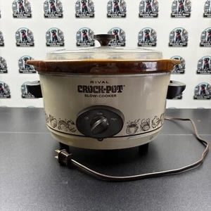 Vintage Rival Crock-Pot Slow Cooker Avocado Floral 3-Qt Manual Dial Tested Works - Picture 1 of 8