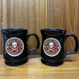 Set Of 2 Death Wish Coffee Co Mug Deneen Pottery Handthrown Black Red Logo 2017 - Picture 1 of 8