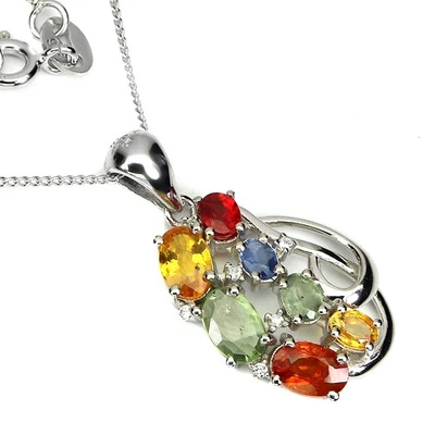 Collana in argento sterling 925 zaffiro ovale 6x4 mm gemma gioielli 18 pollici - Immagine 1 di 4