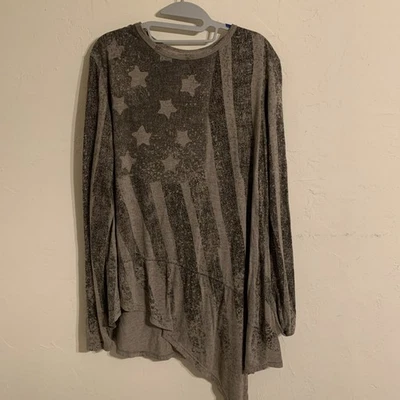 DOUBLE D ranch wear Womens Large Asymmetrical Long Sleeve Rustic Blouse *hole - Image 1 of 4