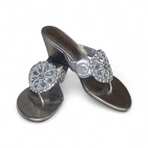 Nina Touch  Metallic Wedge Dressy High Heeled Thong Sandals 6.5  - Picture 1 of 15