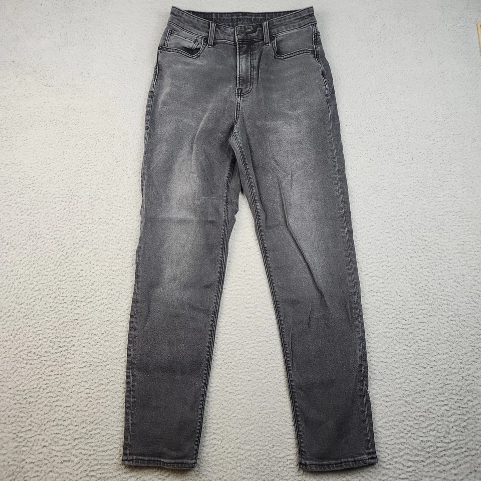 American Eagle Mom Jeans Womens 2 Reg Black Ankle Faded High Rise Stretch Denim - Image 1 of 4