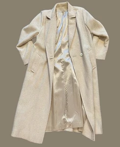 Vintage Wool Chesterfield Coat Cream Lined Notched Lapel Pockets Petite Womens L - Bild 1 von 21
