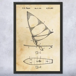 Wind Surfing Board Patent Wall Art Poster, Canvas or Framed Surfing Art - Picture 1 of 15