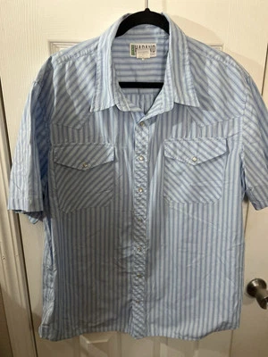 Mens Western Shirt Haband Pearl Snap Buttons Size XL Blue Striped - Image 1 of 2
