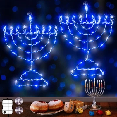 Confezione 2 Luci Finestre Hanukkah Decorazioni, 8 Modalità Blu Bianco Chanukah LED Si... - Immagine 1 di 4