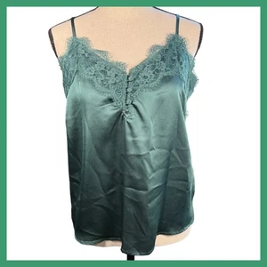 Abercrombie & Fitch Green Lace Trim Cami Top - Elegant Lingerie Tank - Picture 1 of 14