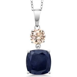 925 Silver Blue Sapphire and Peach Morganite Pendant (5.20 Cttw) - Picture 1 of 4