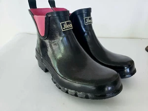 JILEON Ankle Height Rain Boots - Black Glossy 7M - Picture 1 of 5