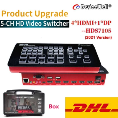 V2022 Devicewell HDS7105 5-CH HD Video Switcher 4*HDMI+1*DP input Live Streaming - Image 1 of 4