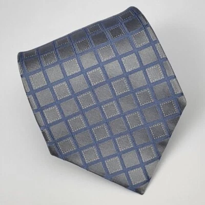 J. Ferrar Silk Tie Gray Silver Blue Geometric Men Necktie 57 x 3.7/8 - Image 1 of 4