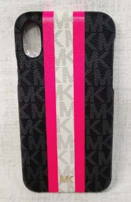 Michael Kors iPhone Hard Cover With Leather & MK Logo Grey Black Pink White NEW - Image 1 of 2