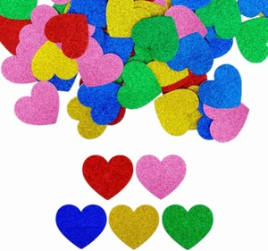 Glitter Heart Foam Stickers Heart Shaped Self Adhesive Stickers Valentine Envelo - Picture 1 of 7