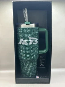 New York Jets Studded Bling Colossal Tumbler 40 oz Insulated Green Brand New - Picture 1 of 3