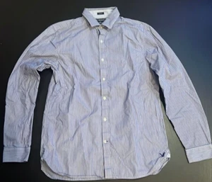 mens button up dress shirt american eagle blue white striped - Picture 1 of 3