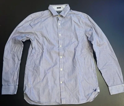 Camisa de vestir abotonada para hombre American Eagle azul blanco rayas Foto 1 de 3