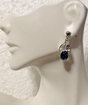 Elegant Simplicity: Silver-Plated Stud Earrings with Blue Oval Stone - Image 1 of 3