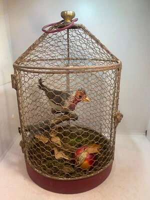 ANCIENNE CAGE AVEC DECORATION OISEAU - Photo 1/4