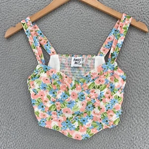 Princess Polly Top Womens 4 Pink Multi Floral Bustier Cropped Sleeveless Blouse - Picture 1 of 11