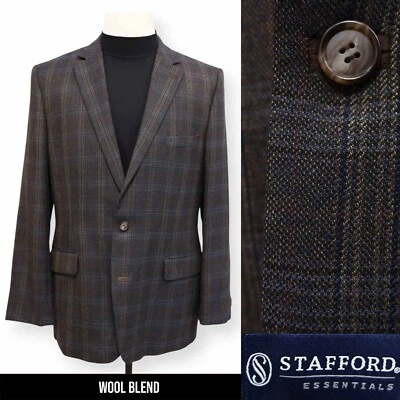STAFFORD mens multicolor WINDOWPANE SLIM FIT sport coat suit jacket blazer 44 L - Image 1 of 4