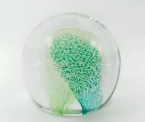 CAITHNESS HARMONY ART GLASS PAPERWEIGHT CONTROLLED BUBBLES GREEN WHITE 3" 1992 - Picture 1 of 9