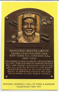 MONTE IRVIN,NEGRO LEAGUE,1973 BASEBALL HOF- INDUCTION PLAQUE - Picture 1 of 1