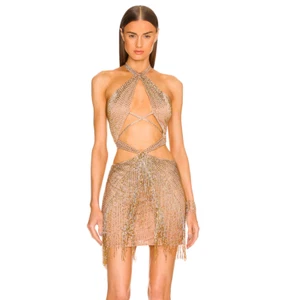 NEW DUNDAS x REVOLVE Cher Embellished Mini Dress Gold BEADED SIZE S SMALL *Z - Picture 1 of 8
