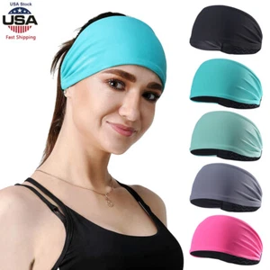 Men Women Wide Elastic Hairbands Slip Sports Sweatbands Yoga Workout Headbands - Picture 1 of 23