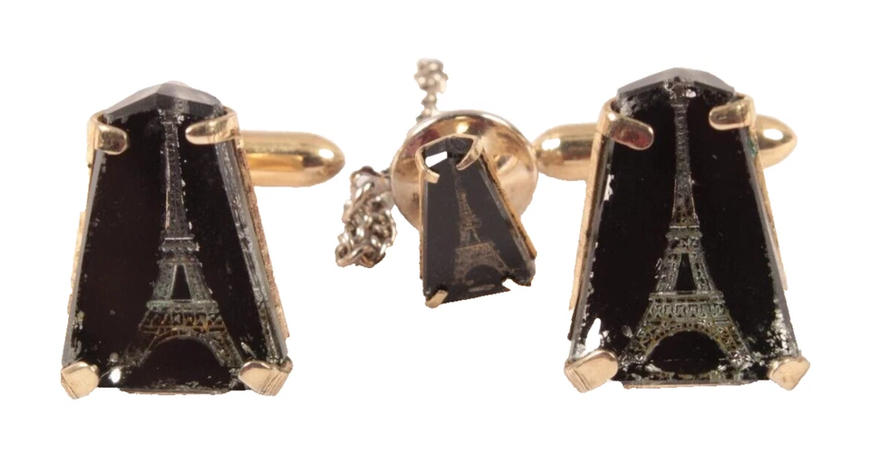 Juego de gemelos y corbatas de colección Swank reverso vidrio pintado Torre Eiffel París Foto 1 de 4