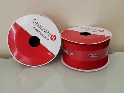 "Lote de 2 carretes de cinta de terciopelo con cable Celebrate It artesanía navideña 2,5"" X 15 pies" Foto 1 de 4
