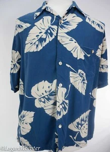 Camisa Tori Richard L Hawaiana Aloha Hojas Azul Marfil - Imagen 1 de 5