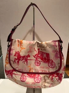 Coach Large Shoulder Bag with Cinderella Coaches. Pink/Orange and Cream - EUC - Picture 1 of 8