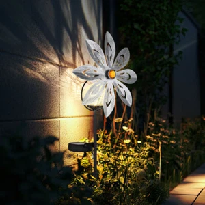 Solarlampe Steckleuchte Windrad Außen Balkondeko Erdspieß Blume LED H 50 cm - Bild 1 von 10