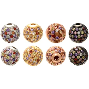 2PCS 6mm-10mm Best Quality Brass Cubic Zirconia Round Spacer Beads DIY Jewelry - Picture 1 of 6
