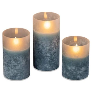 Blue Frosted Glass LED Flickering Flame Candle | 3 Sizes - Picture 1 of 8