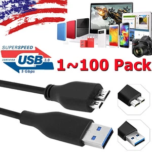 Micro Usb 3.0 To Micro B Male Cable High Speed for External Hard Drive Disk LOT - Picture 1 of 10