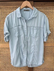 Top Prana Mujer Vintage Azul Ezra Calce Relajado Abotonado Manga Corta Talla S - Imagen 1 de 12