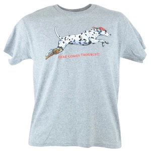 Here Comes Trouble Youth Dalmatian Dog Pirate Shirt Tee Gray Tshirt - Picture 1 of 1
