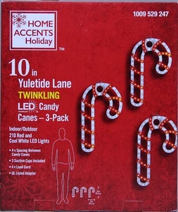 Home Accents Holiday 3 Pack 10 in Yuletide Lane Twinkling LED Candy Cane Lights - Picture 1 of 1