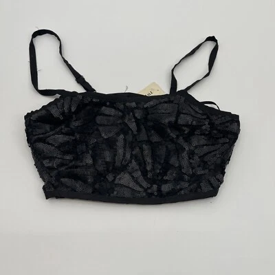 Forever 21 Womens Top Small Black Sleeveless Strappy Cropped Sequins Zip Back - Image 1 of 4