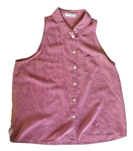 Top camicia donna Equipment righe 100% seta senza maniche bottoni davanti XS rosso - Foto 1 di 5