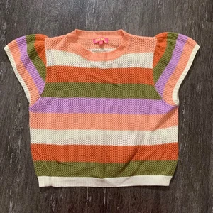 Suéter Top THML Antro Rayas Tejido Sin Mangas Melocotón Naranja Verde Púrpura M - Imagen 1 de 4
