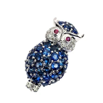 K18WG Zafiro Rubí Diamante Broche Colgante Superior 3.00ct R0.08ct D0.10ct Bú... - Imagen 1 de 3