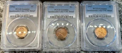 3 centavos Lincoln coloridos questionáveis Unc BU ~ (2) 1916 e (1) 1917!  - Imagem 1 de 4
