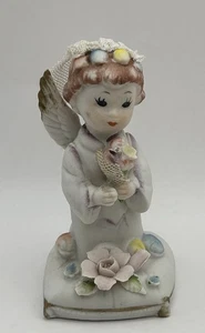 Vintage Napco Ware Porzellan Engel mit Schleier & Blumen Figur 3,25" - Bild 1 von 7