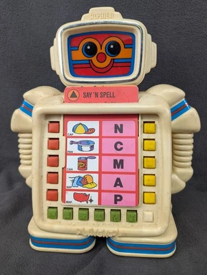 Robot de enseñanza vintage Playskool Alphie II con compartimento de batería de 7 cartas malo Foto 1 de 4