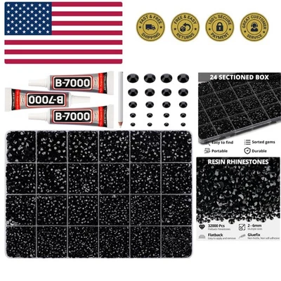 32000 piezas de diamantes de imitación negros para gemas Bedazzle negras resina plana... Foto 1 de 4