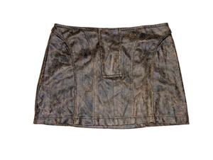 Forever 21 Women's Mini Skirt Brown Faux Distressed Leather Sz S NWT - Picture 1 of 10
